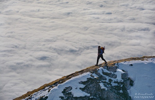 Walking in clouds in the Kamnik Alps of Slovenia